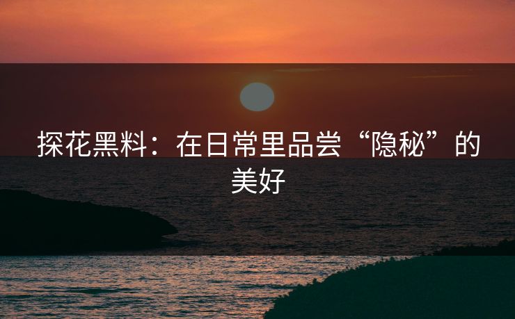 探花黑料：在日常里品尝“隐秘”的美好
